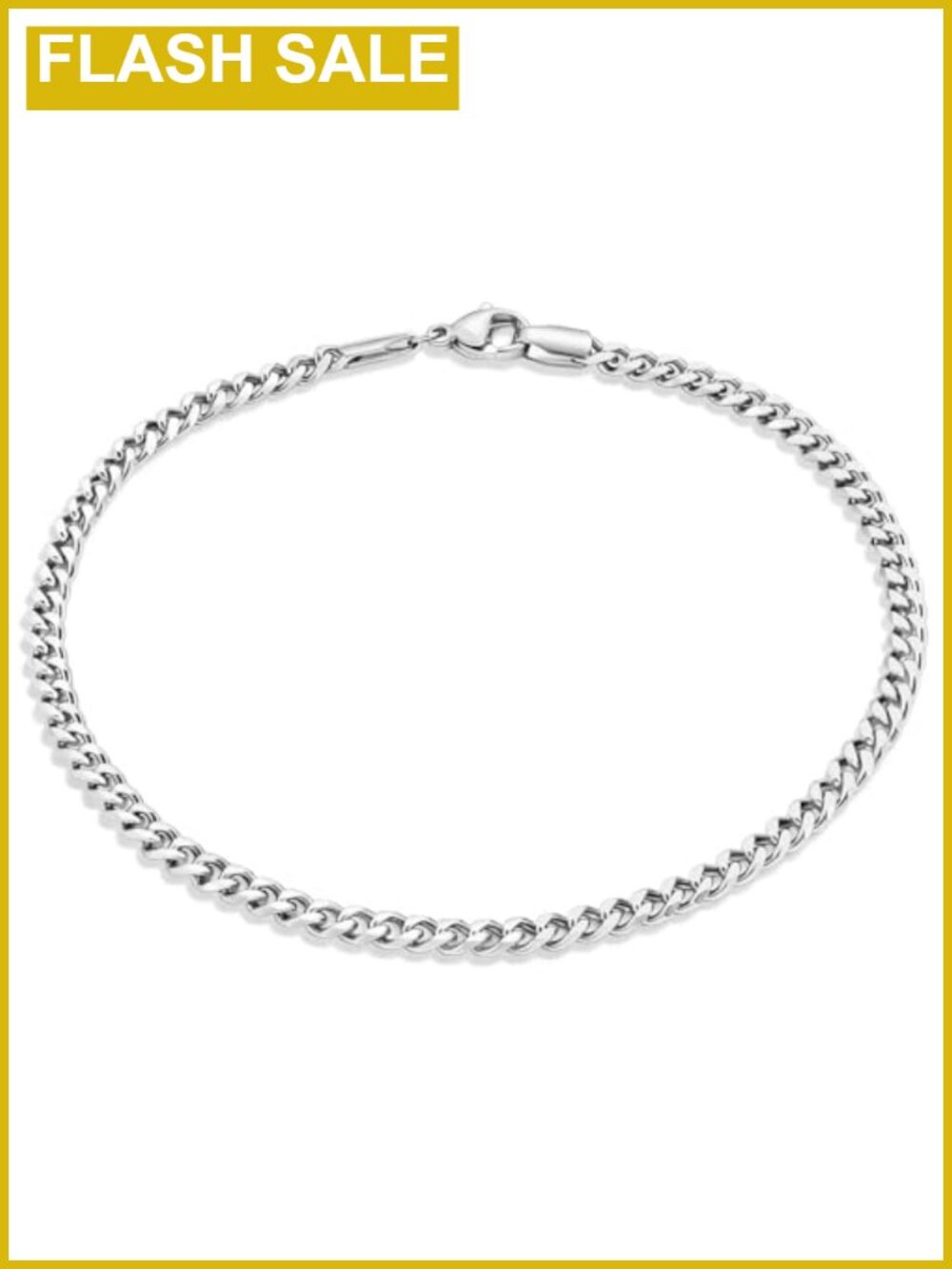 Stainless Steel Cuban Link Anklet for Women, Waterproof Lobster Clasp, 3.5mm